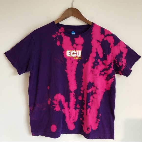 NCAA East Carolina University Purple Bleached Dye Pink Graphic Tee, size XL Jr. - Picture 7 of 15